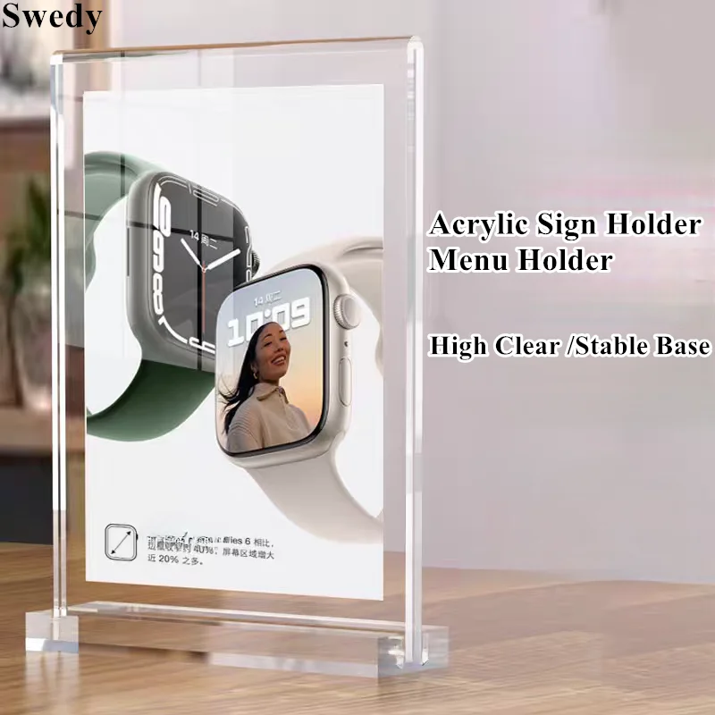5 Pieces A6 100X150mm Double Side Acrylic Sign Holder Display Stand Menu Price Label Holder Wedding Picture Photo Poster Frame