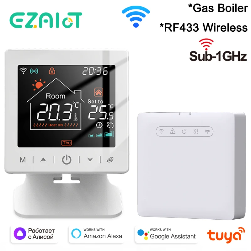 

Умный беспроводной радиочастотный термостат Wi-Fi для газового котла и привода воды, регулятор температуры, питание от USB/аккумулятора Alexa Google Home