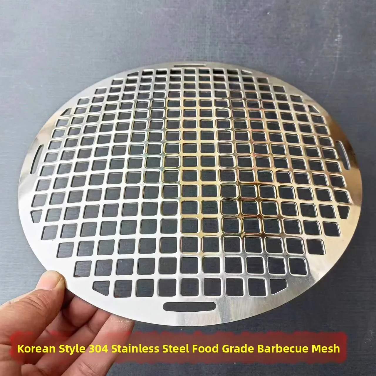 Food Grade 304 Stainless Steel BBQ Grill Net round Hole Punching Integrated Korean Style Steak  Baking Tray