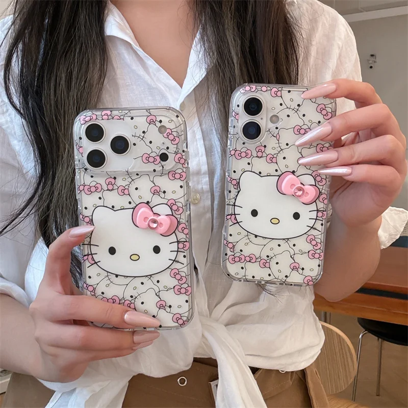 

Funny Cute 3D Bow Hellokitty Phone Case For iPhone 17 Pro 15 14 16 Pro Max Back Cover Shockproof Protective Cases For Girls