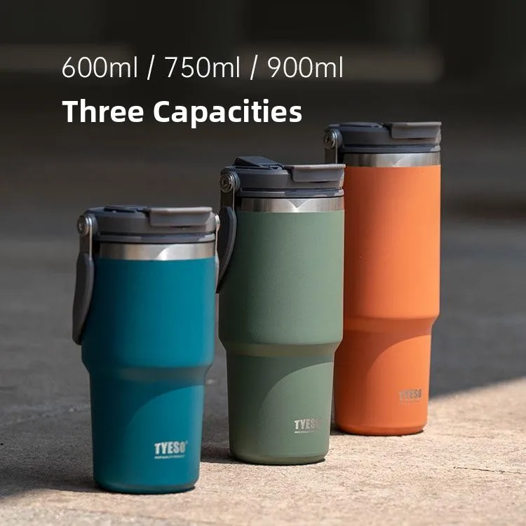 كوب قهوة محمول من الفولاذ المقاوم للصدأ من ESO، زجاجة ماء حرارية كبيرة السعة للسفر بالسيارة، فاخرة بألوان الأبيض والأسود وا...