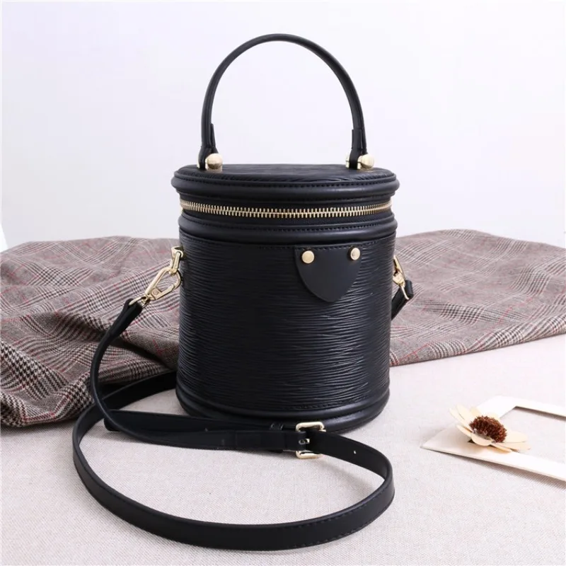 

Genuine Leather Vintage Barrel-shaped Box Bag Fashion Large Capacity Crossbody Bucket Bags Women Commuter All-match Handbags