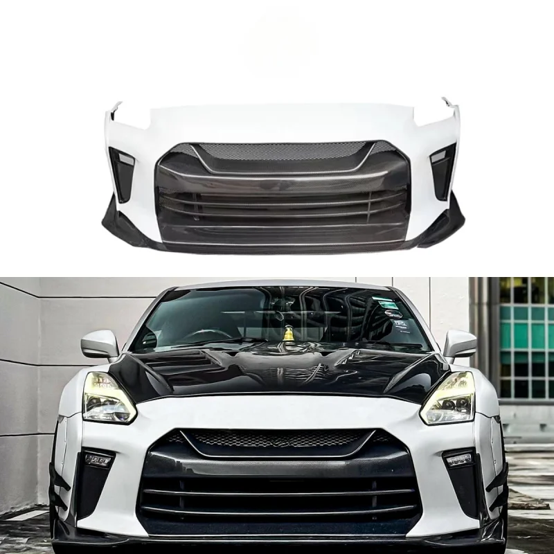 

Suitable for Nissan GTR R35 2008-2019 TS Style Half Carbon Fiber Front Bumper