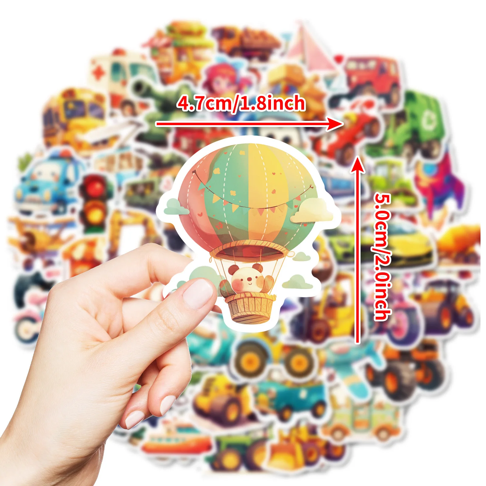 10/30/50PCS Vehicle Mix Stickers Cartoon Means of Transportation Decals Car Bike Luggage Laptop Phone Guitar Skateboard Kids Toy