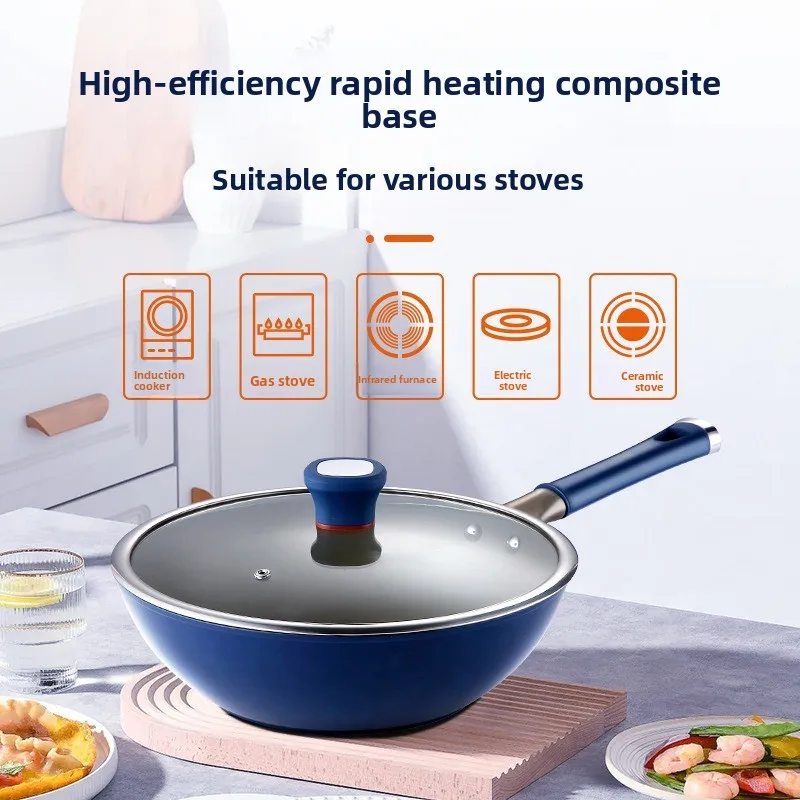 Household Healthy Titanium-Containing Wok 0 Fluorine Non-Stick Pan High-Quality Titanium Composite Bottom Stir-Fry Pan