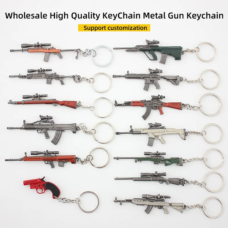 PUBG Game Keychain Weapon Pan Helmet Bulletproof Vest Gun Model Metal Pendant Chaveiro Backpack Car Key Holders