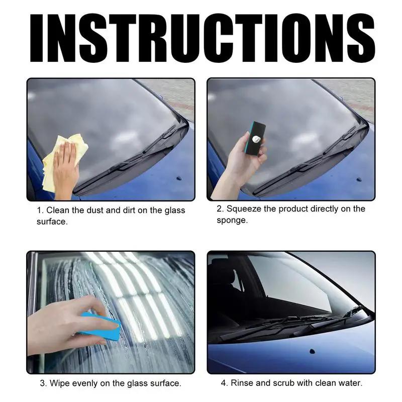 Car Glass Oil Film Removing Paste Glass Cleaner Polish Agent with Sponge and Cloth Windshield Window Cleaner Glass Film Coating