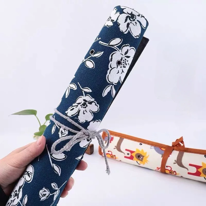 Cotton Pencil Case Chinese Painting Calligraphy Brush Pencil Bag Watercolor Gouache Brush Sketching Pencil Bags Roll Storage Bag