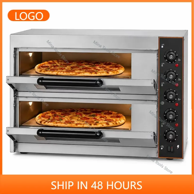 Commercial Electric Pizza Oven 3000W Double Deck Stainless Steel Countertop Bakery Oven for Restaurant Pizzeria Kitchen