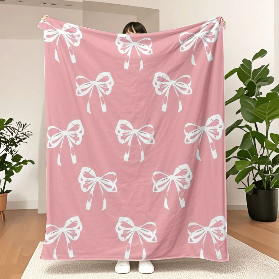 Flauschige Decke mit rosa Schleife, niedliche Schleife, Überwurfdecke, Fliege, gemütliche Flanelldecke für Valentinstag, Zuhause, Bett, Sofa, Couch, Stuhl