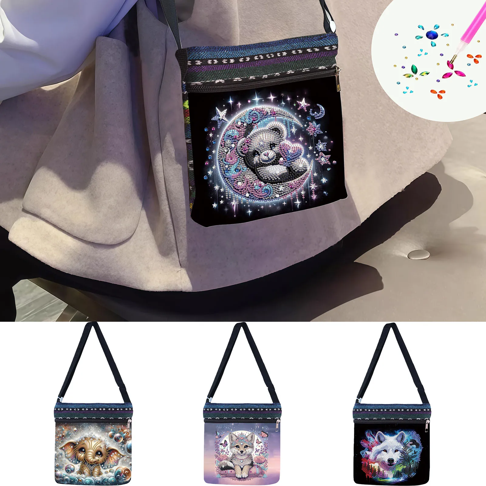 

Вертикальная сумка своими руками с набором для алмазной живописи в форме животных, подходящая для портативного хранения салфеток и мелких салфеток.