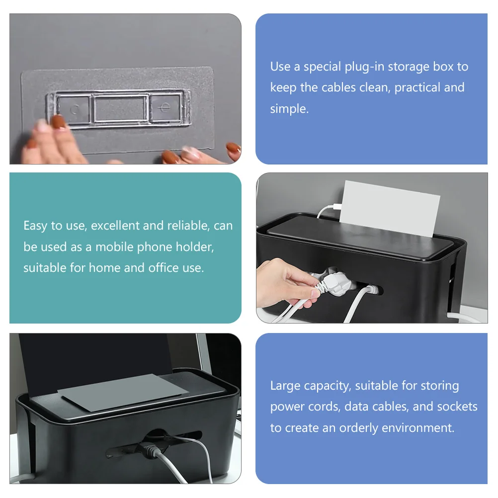 

Cable Management Box Desk Organizer for Power Cords Sockets Storage Charging Black Large Capacity Plastic Cable Box Socket Case