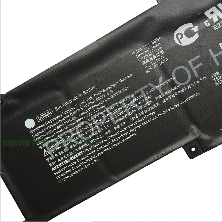 CP Echtem Laptop Batterie DG06XL 11,55 V/99Wh/8572mAh Für Omen X 17-AP000 17T-AP000 Serie Notebook 925149-855 HSTNN-DB8G