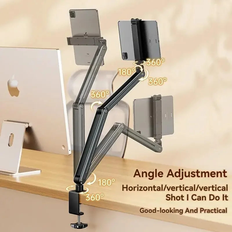 Aluminum Alloy Lazy Holder Multifunctional Rotatable,Double-clamp Mobile Phone and Tablet Holder, Suitable for IPad and IPhone