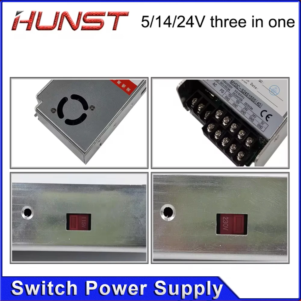

HUNST three-in-one 500w adjustable power supply, input 110V/220V, output 24V 12A 15V 5V, suitable for laser machines