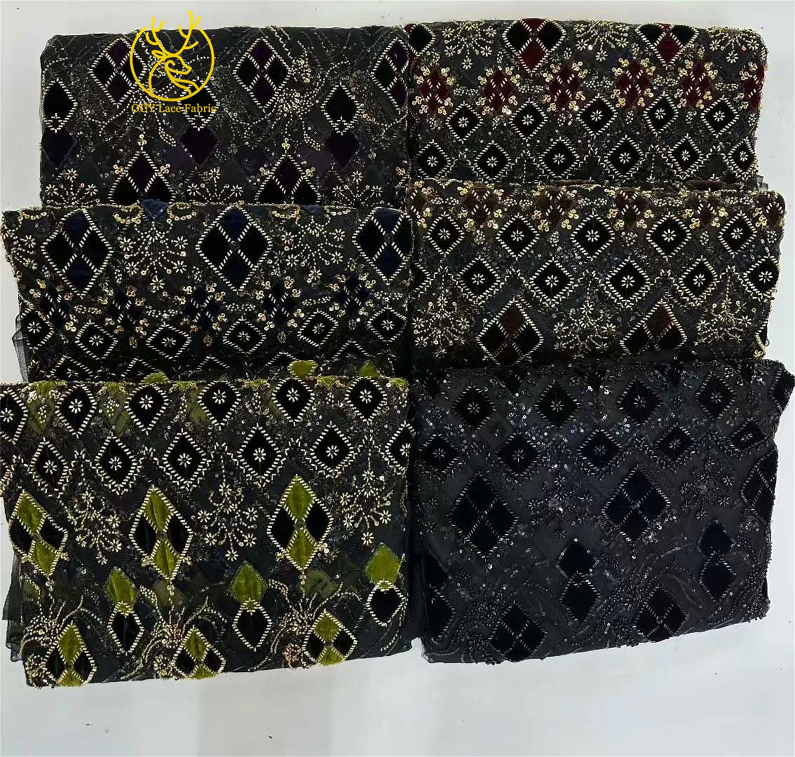 Nigerianischer samtbestickter Spitzenstoff 2026 Hochwertiger französischer Stil afrikanischer Bräutigam handbestickter Pailletten-Spitzenstoff – Detail 3