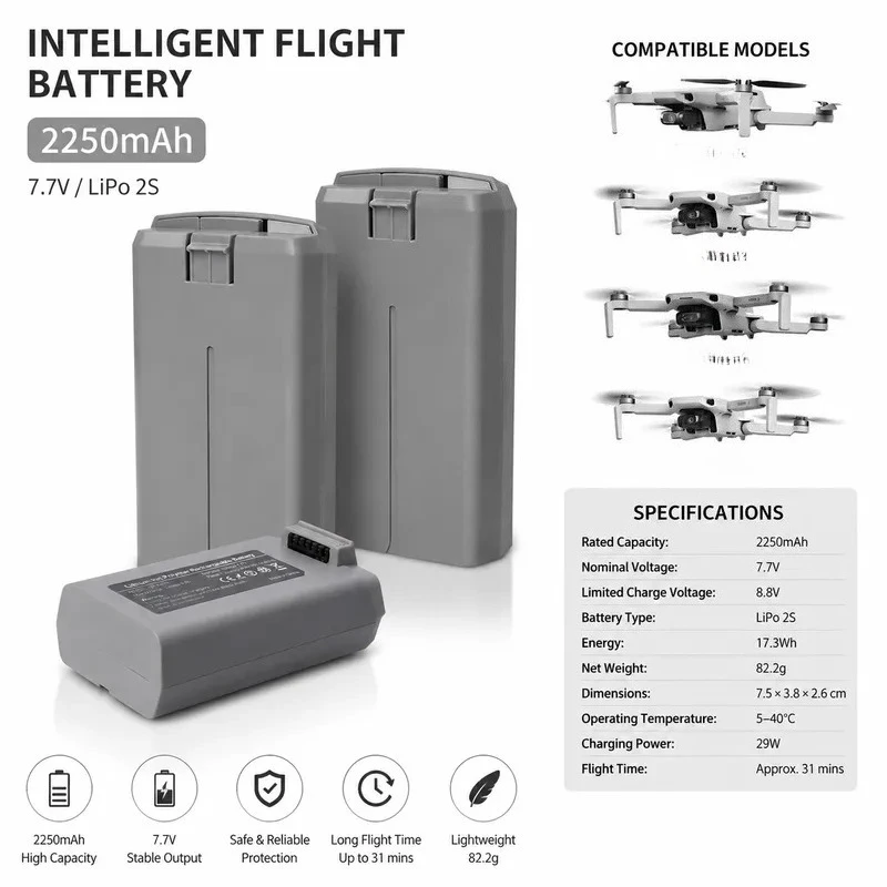for DJI Mini 2SE 4K Drone Battery Compatible with Mini Series Replacement Batteries 2 Pack Set