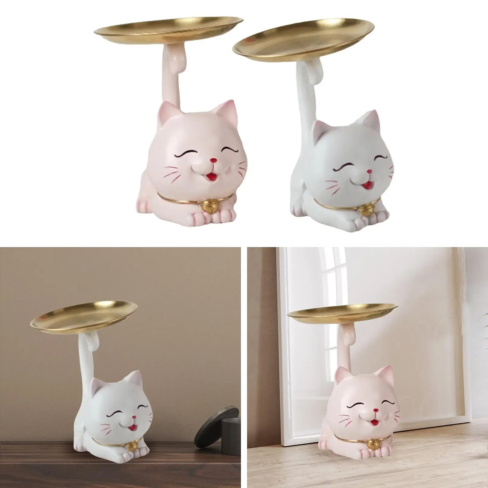 Cartoon-Katzenstatue mit Tablett, Kunstwerk, Tischdekoration für Balkon, Innenterrasse