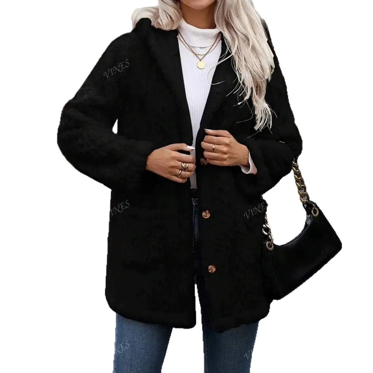 Loose Fit Thick Coat Mid Long Length Elegant Commuting with Single Row Multiple Buttons Long Sleeve Urban Autumn Women Jacket