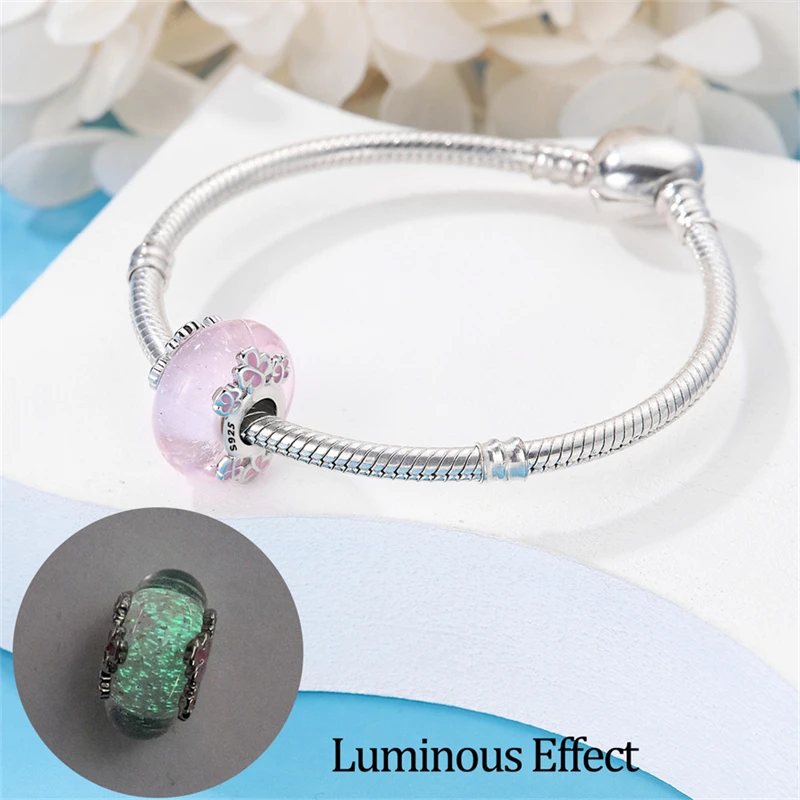 Real 925 Sterling Silver Colorful Butterfly Dolphin Luminous Glass Charms Beads Fit Pandora Original Bracelets Fine DIY Jewelry