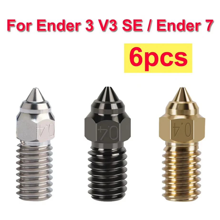 6pcs Nozzle For Ender 7 Ender 3 V3 SE 3D Printer  Brass Hardened Steel Copper Plated Nozzle For Ender 5 S1 Extruder