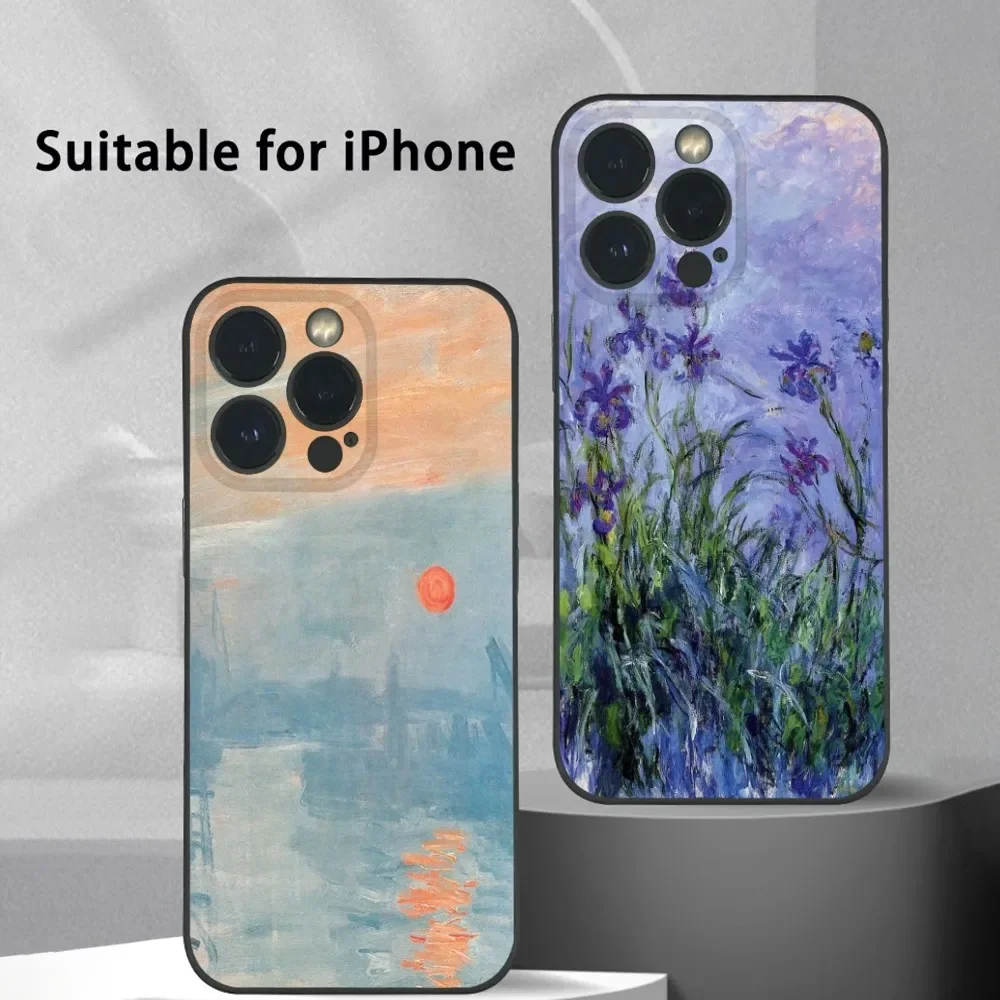 C-Claude Monet Wildflower Phone Case For IPhone 16 15 14 13 12 11 Pro Max Plus Mini Frosted Soft Shell Funda