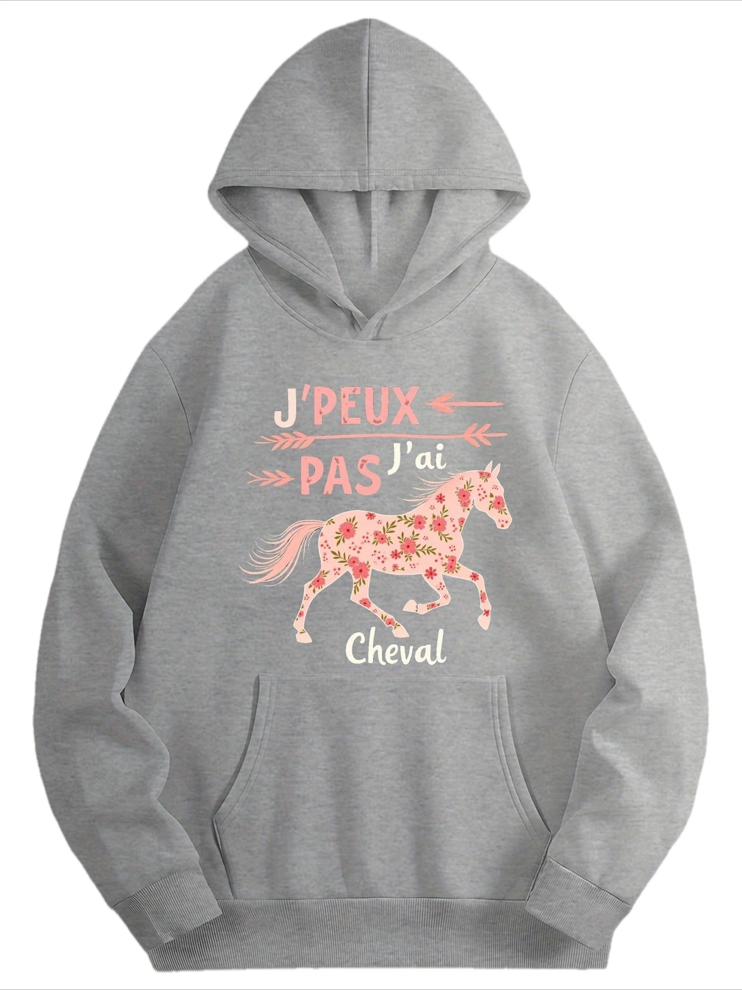 سويت شيرت نسائي كاجوال بقلنسوة مقاس كبير مطبوع عليه حصان للخريف والشتاء من الصوف ملابس الشارع كبيرة الحجم فضفاضة غير رسمية #1