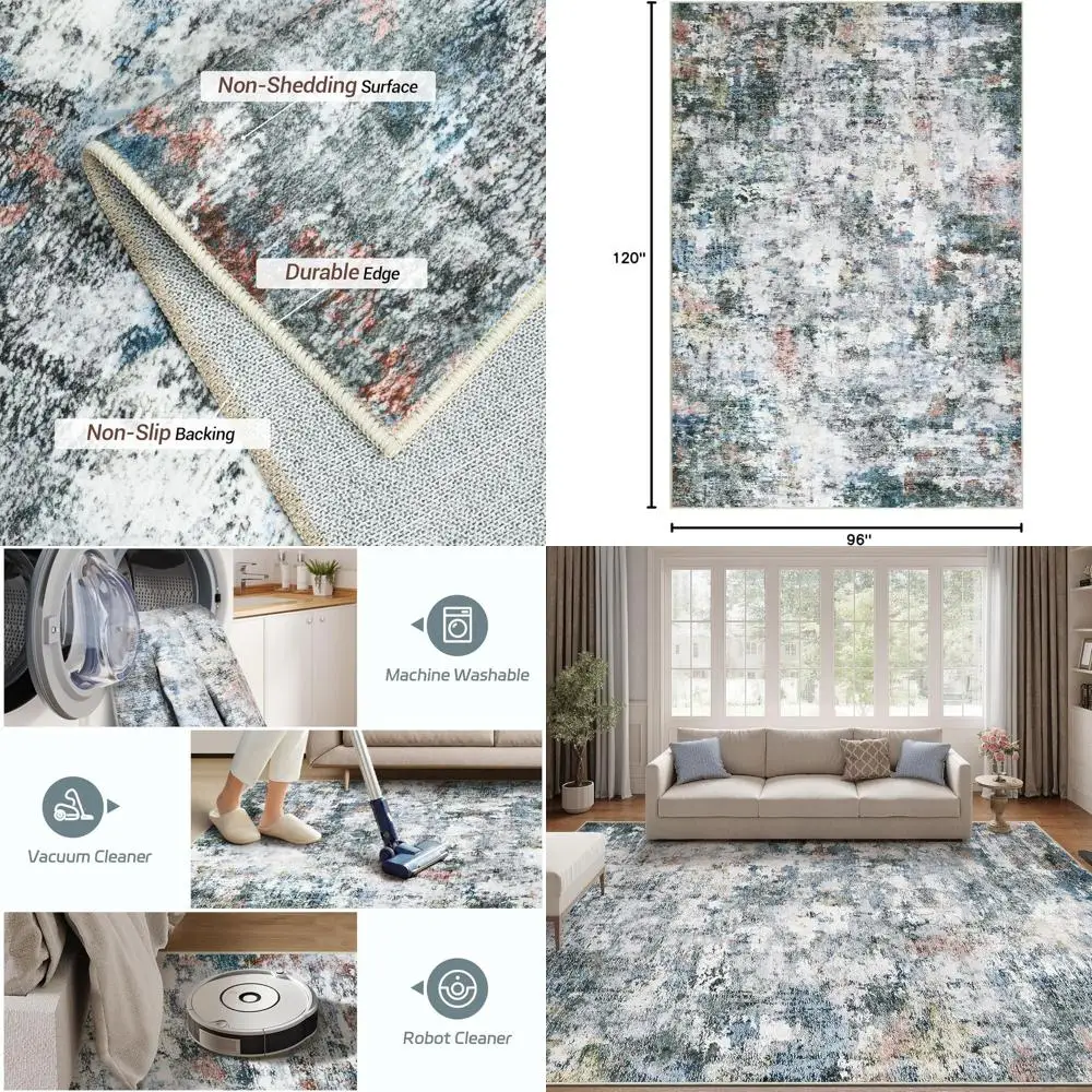 

8x10 Multi-Color Modern Abstract Area Rug with Non-Slip, Stain-Resistant & Non-Shedding for Living Spaces