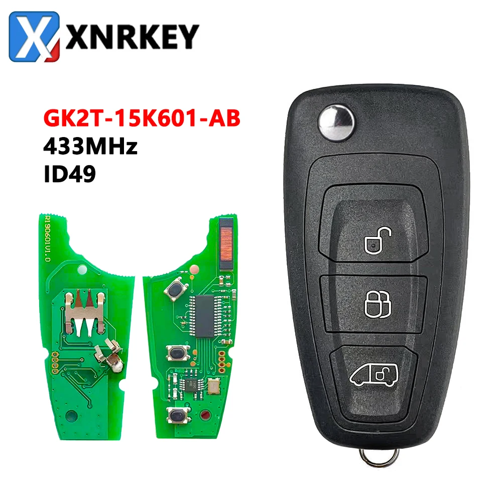 XNRKEY 3 Button Flip Remote Car Key ID49 Chip 433Mhz for Ford New Tourne Transit/Transit Custom GK2T-15K601-AB GK2T A2C94379403