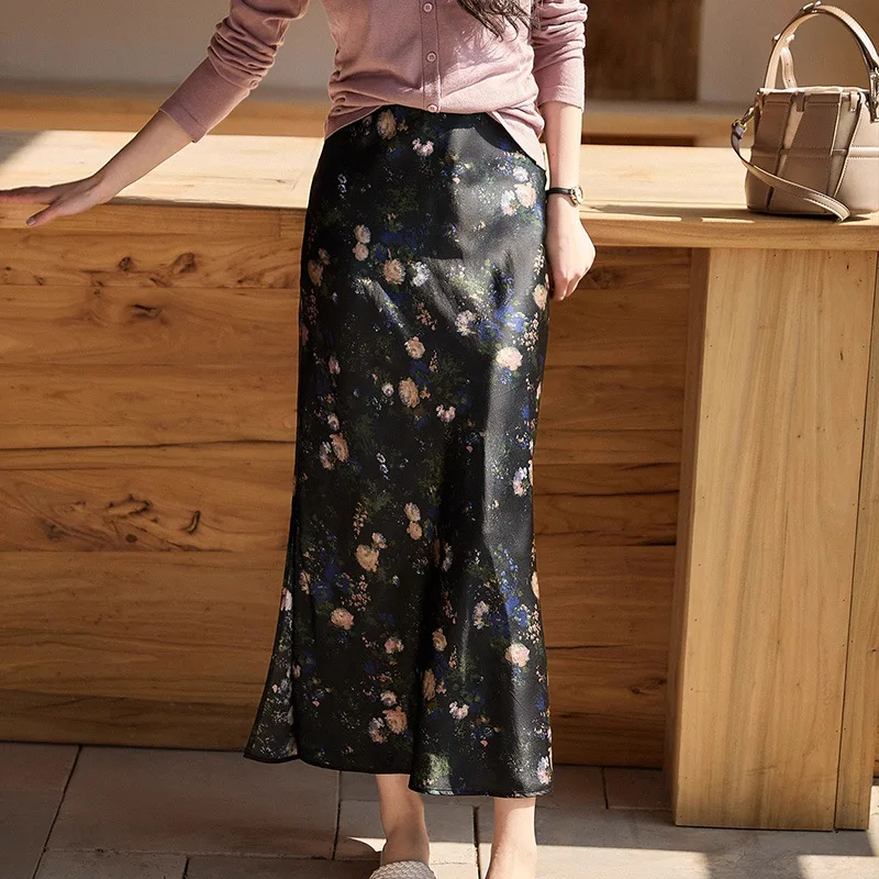 Abito in seta Gonna di fascia alta Stampa floreale Divisa da donna estiva