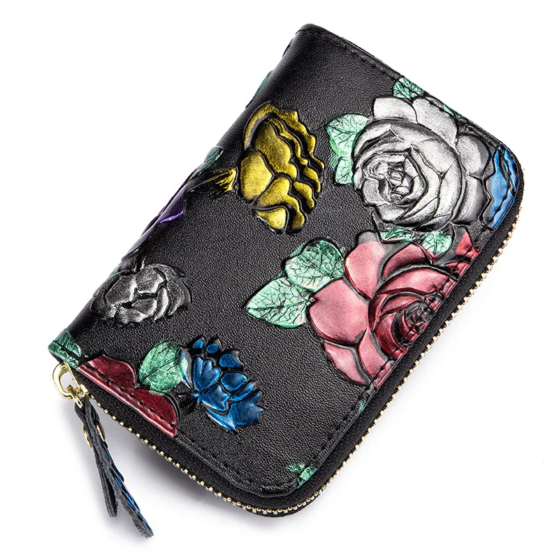 Fashion anti-theft swipe bag Women's leather printed zipper small card bag