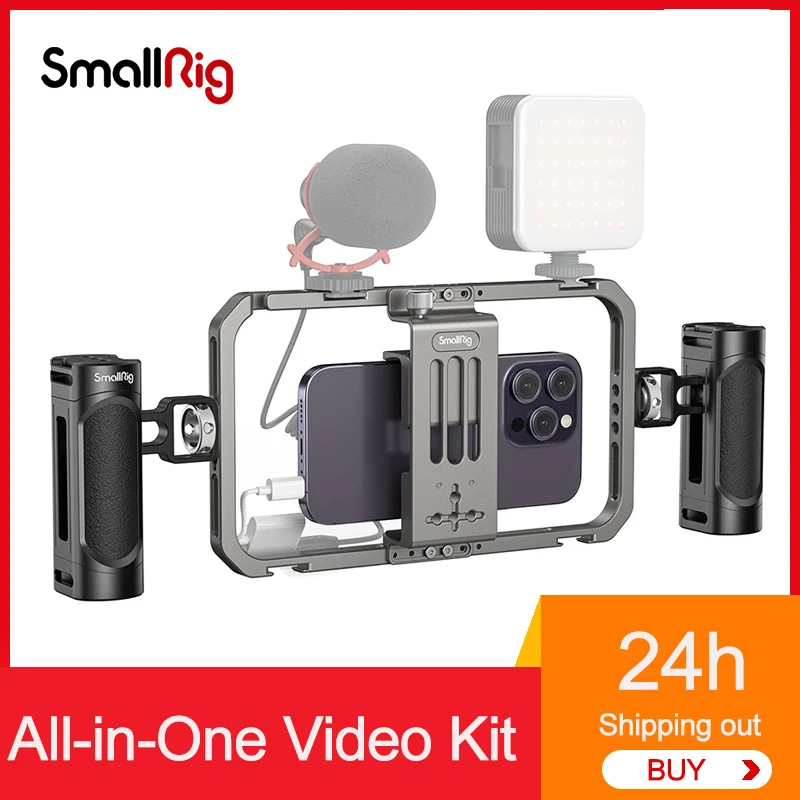 SmallRig All-in-One Video Kit Basic Universal Mobile Phone Cage with Handles for Videomaker Handheld Filmmaking Vlogging Kit