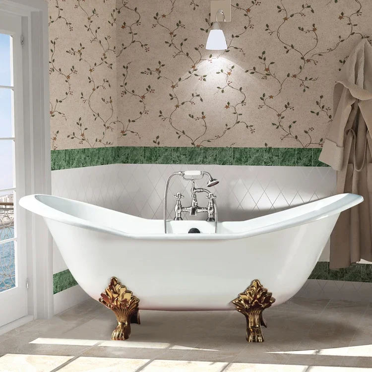 Bathroom Bathtub,Double Slipper Clawfoot Cast Iron Bath Tub/Freestanding Bath Tub/1 Person Cast Iron Hot Bath Tub