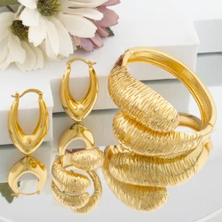 Bangle Jewelry Set Ethiopian Gold Color for Party Ladies Retro Design Hand Bracelet and Cocktail Ring 2Pcs Set for Brazilian