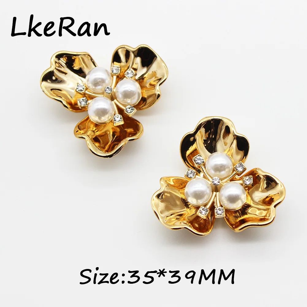 Shiny 5Pc 35x39mm Shell Pearl Flower Buttons Alloy Rhinestone Jewelry Accessories Bride Bouquet Flower die Bag Hair Materia