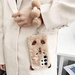 Cute Brown Hair Clip Capybara Plush Phone Case And With Chain For Samsung Galaxy S20 S21 S22 S23 S24 Fall/Winter Phone Case