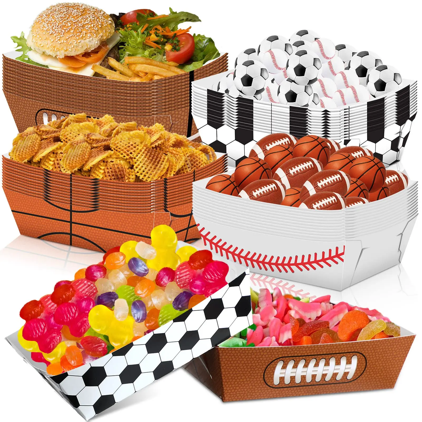 12/24Pack Sports Themed Party Paper Food Trays Birthday Decorations Disposable Paper Food Boats Nacho Snack Candy Hot Dog Trays