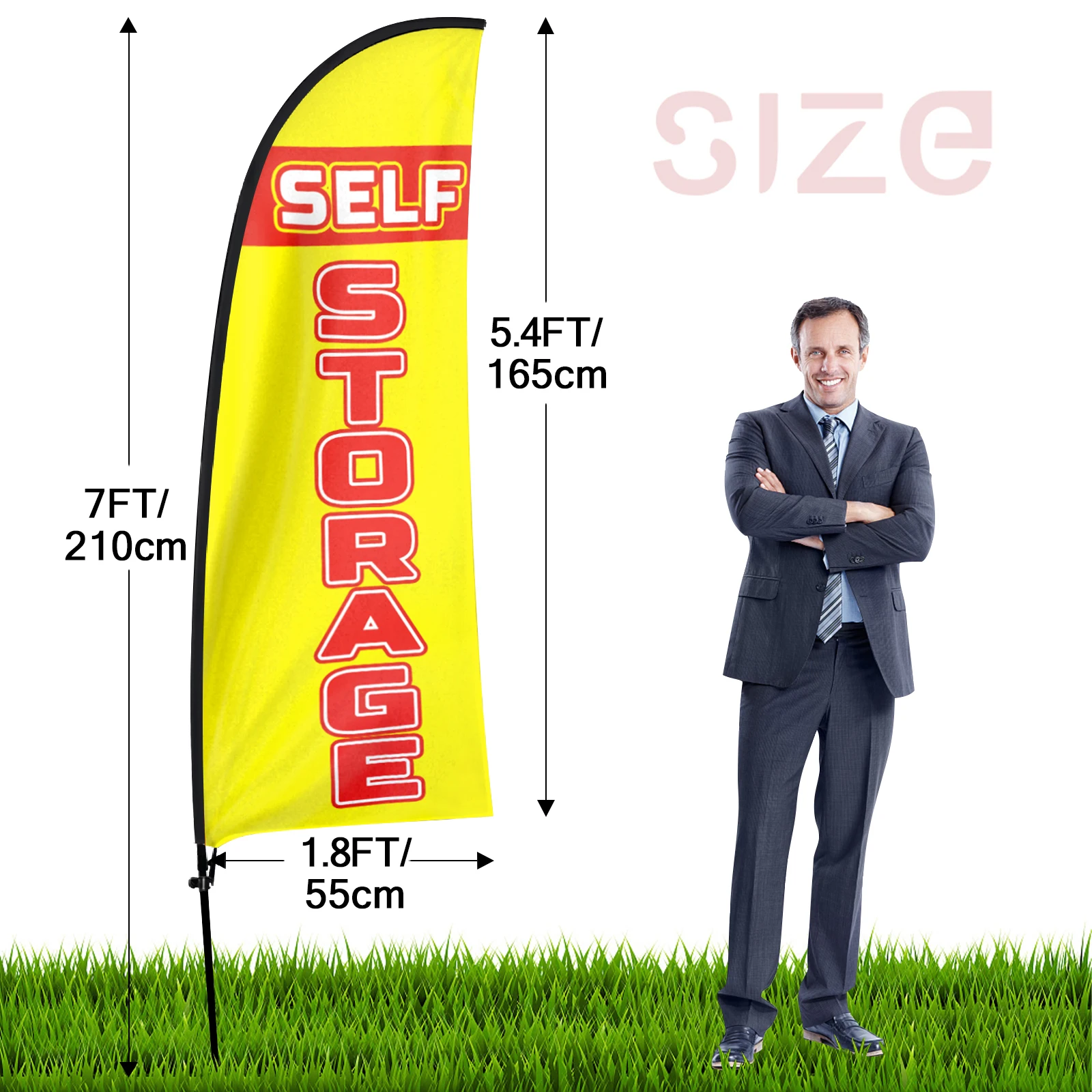 FSFLAG Self Storage Feather Flag,7FT Self Storage Advertising Flag with Pole Kit, Ground Spike, Self Storage Signs Swooper Flag