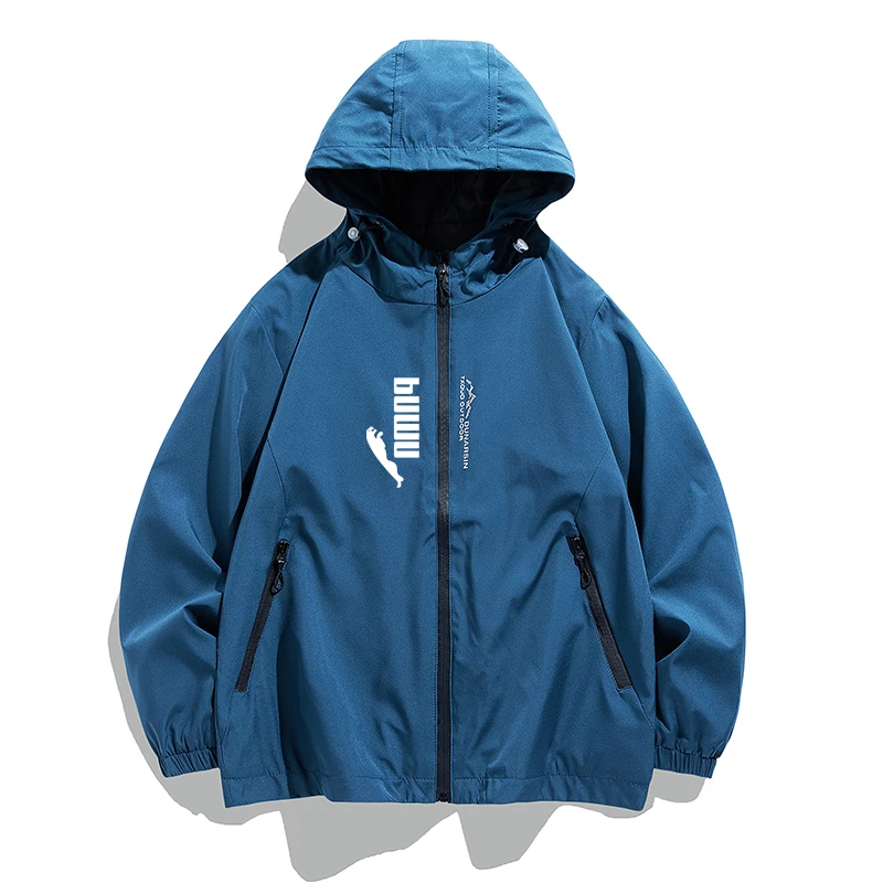 

Men's casual large size hooded zipper jacket top solid color outdoor fashion windproof and sun protection men's jacket