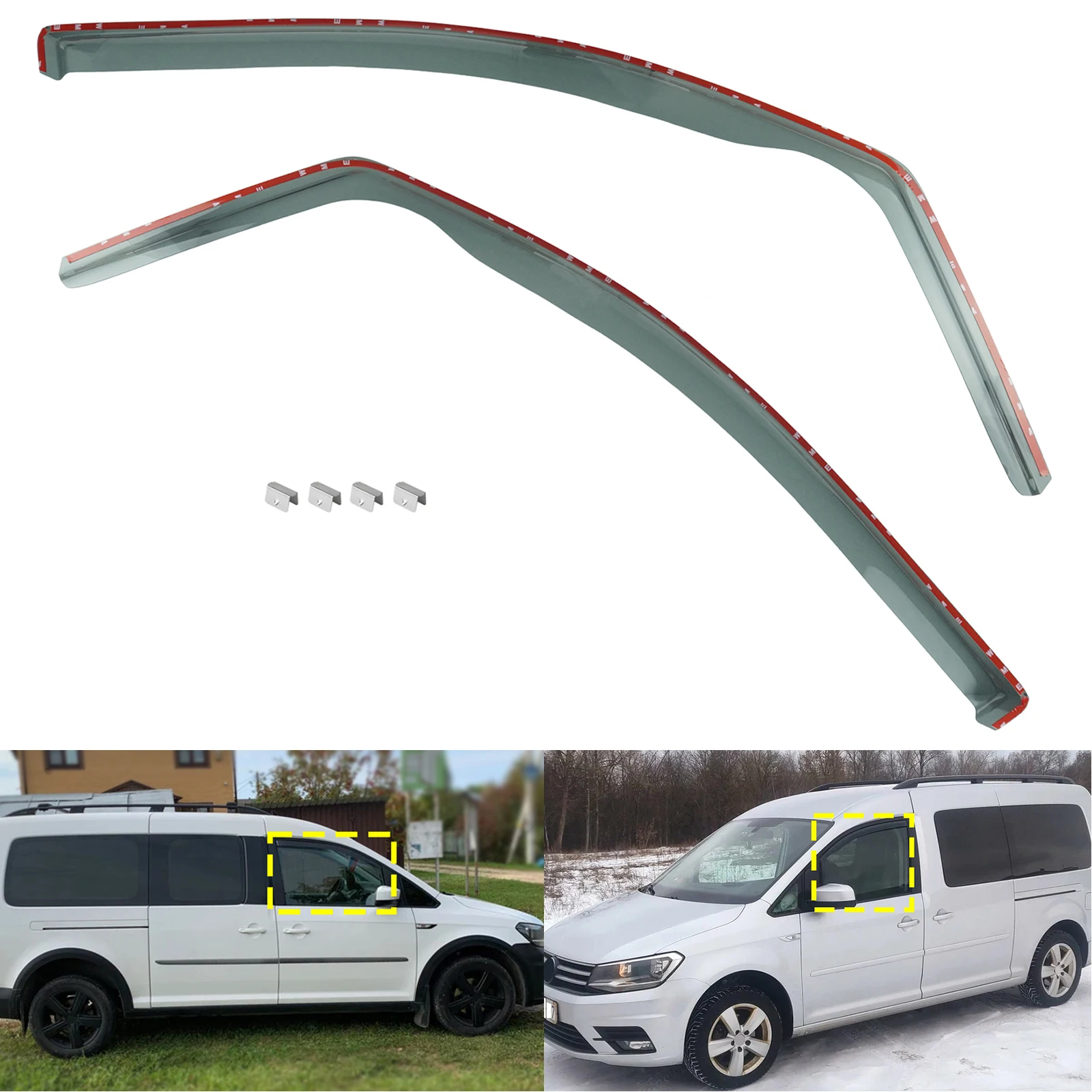 2pcs Front Window Wind Rain Sun Deflectors Protector Guard Sheet Tea Translucent For VW Caddy MK3 MK4 2004-2020 2 Door