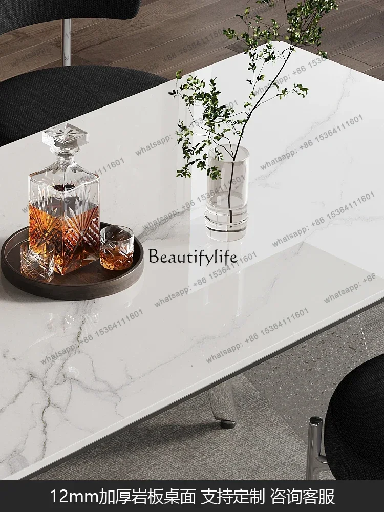 12Dining table rock slab small apartment household light luxury simple modern rectangular living room