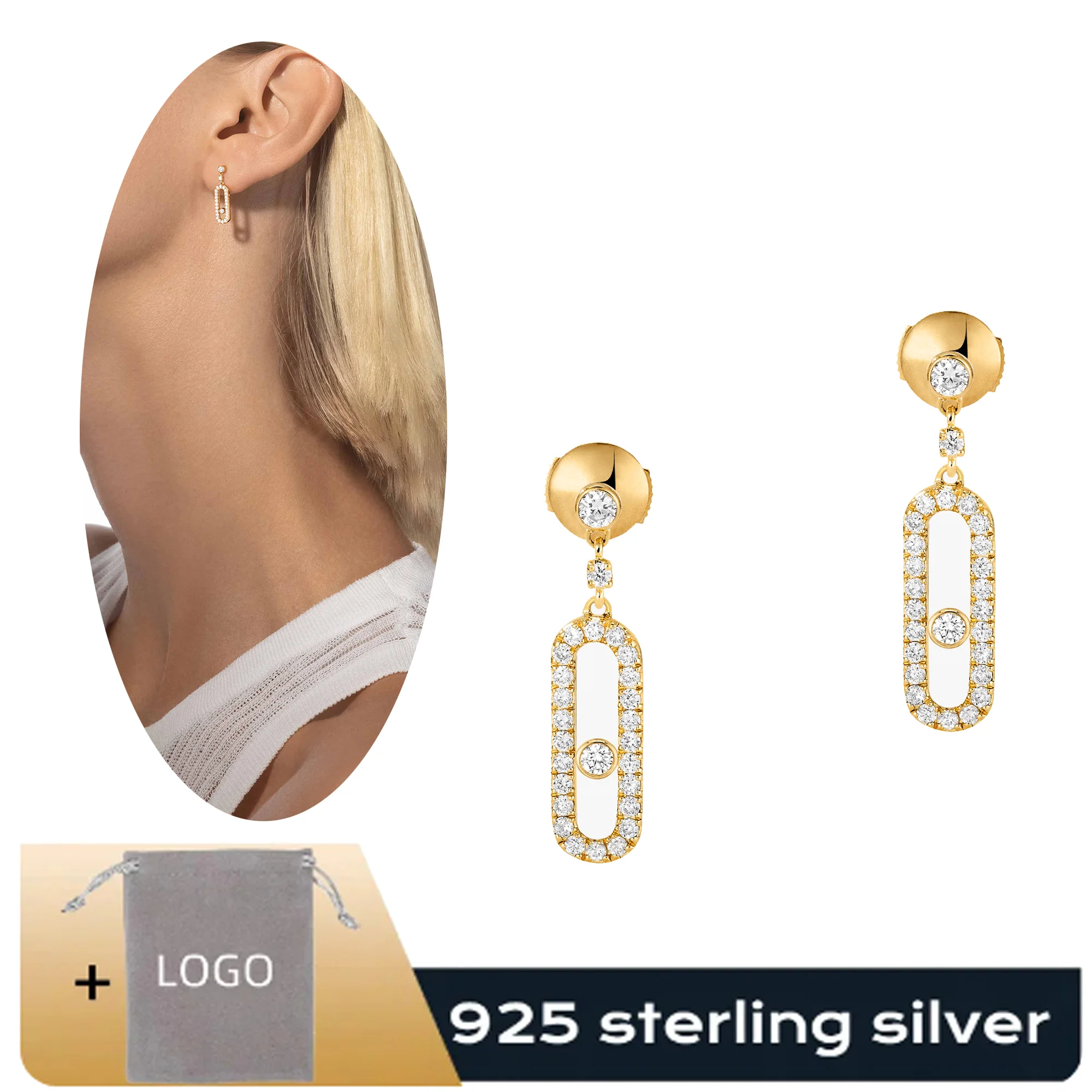 

High end Fashion Messik - Home Pure Silver s925 Elegant MOVE UNO Series Exquisite Hollow Diamond Inlaid Earrings