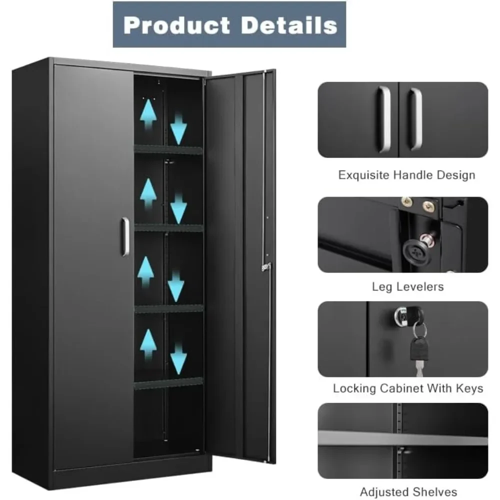 Стальной шкаф для хранения с регулируемыми полками, гаражный шкаф для хранения вещей, шкаф для инструментов в гараже