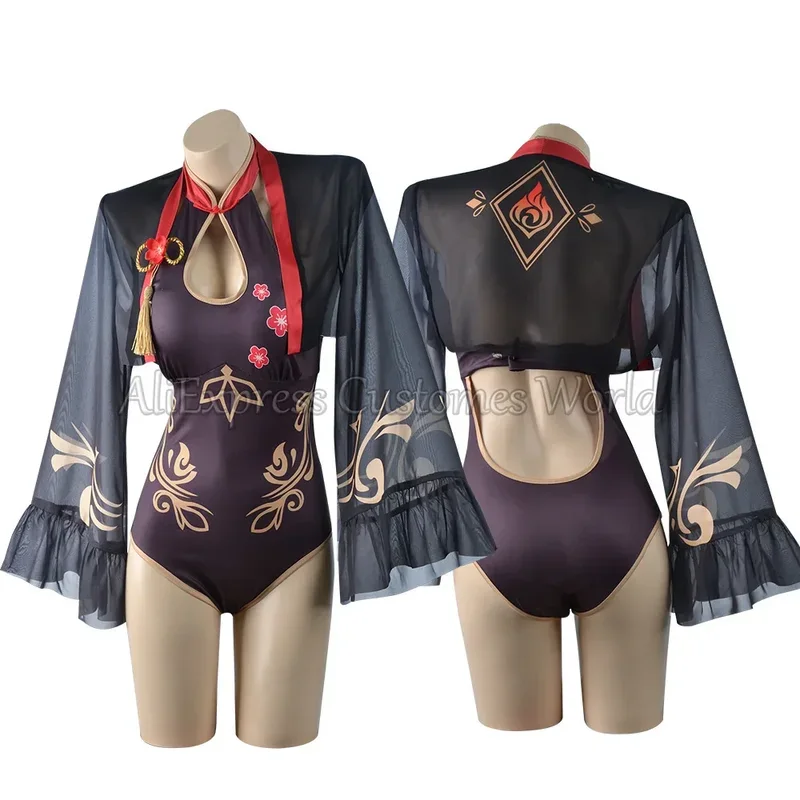 Halloween Party Hu Tao Swimsuit Genshin Impact Hutao Cosplay Costume For Woman Girls Swim Wear Summer Beach Bath Suit Cosplay