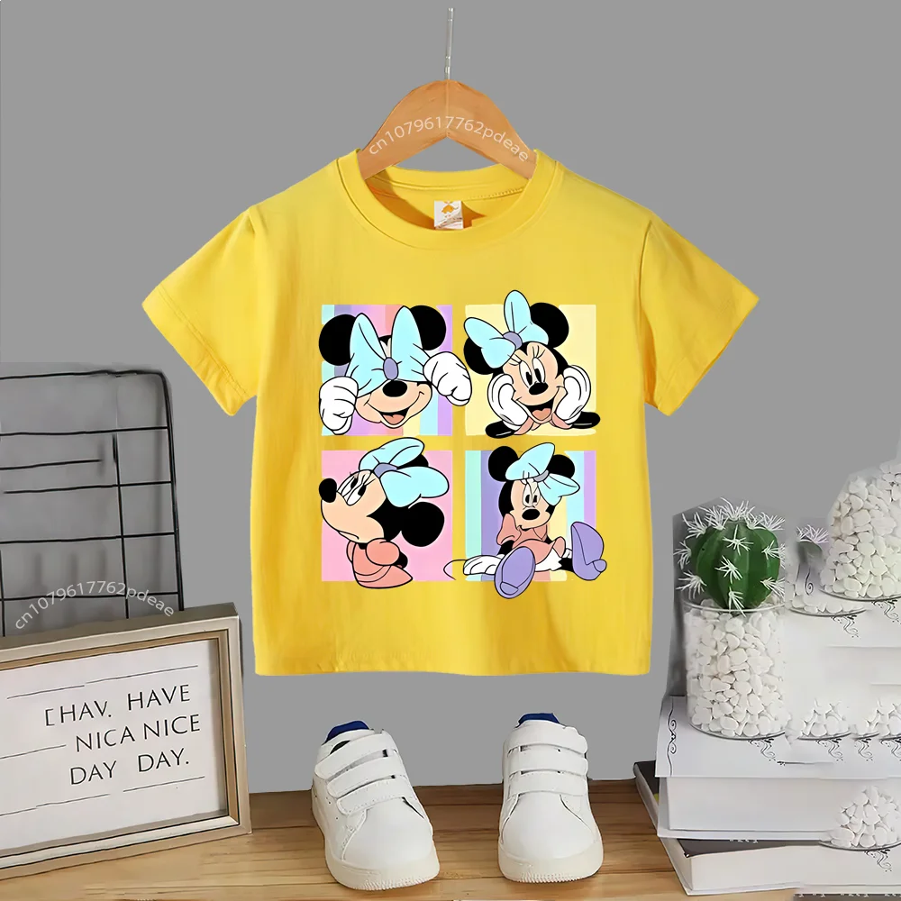 Disney Teen 100% Cotton T-shirt Kids Street Cartoon Playful Mickey Outdoor Comfortable Casual crew neck T-shirt Boys Girls short