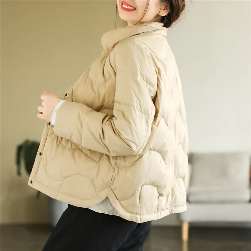 

2023 Autumn Winter Thick White Duck Down Coat Parkas Women Single Breasted Bigsize Down Jacket Ladies Short Warm Puffer Outwears