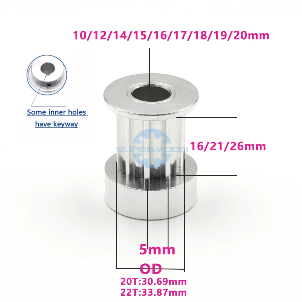 

HTD 5M Timing Pulley 20 22 Teeth Bore 10/12/14/15/16/17/18/19/20mm Fit Belt Width 15-25mm Pitch 5mm Synchronous Belt Gears Wheel
