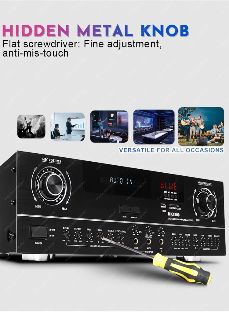 Paulkitson MA5000 Professioneller Leistungsverstärker 450W*2 48-Bit Digitaler Reverb-Chip Bluetooth USB SD-MMC-Karte LCD-Display für die Bühne – Detail 5