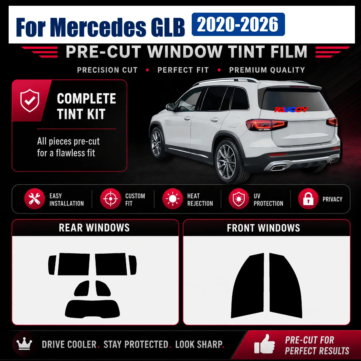 For Mercedes GLB 2020-2026 Custom Fit Front Window Rear Window Precut Tint Film Anti-Glare Privacy Film