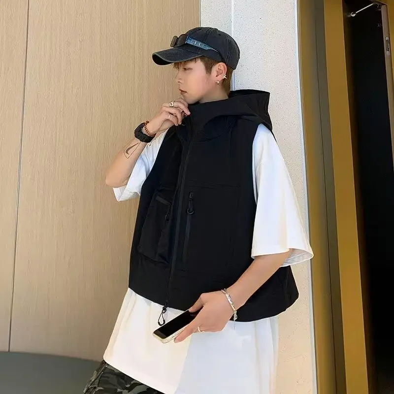 

Short Sleeve Workwear Vest​ American Retro Cargo Jacket with Pockets Lightweight Windproof Outer Layer